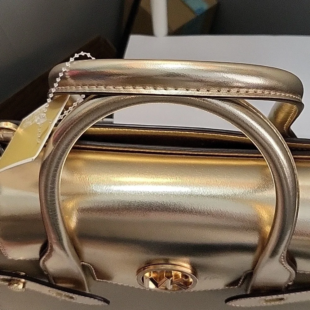 NWT MICHAEL KORS PALE GOLD CARMEN SATCHEL - Picture 5 of 14